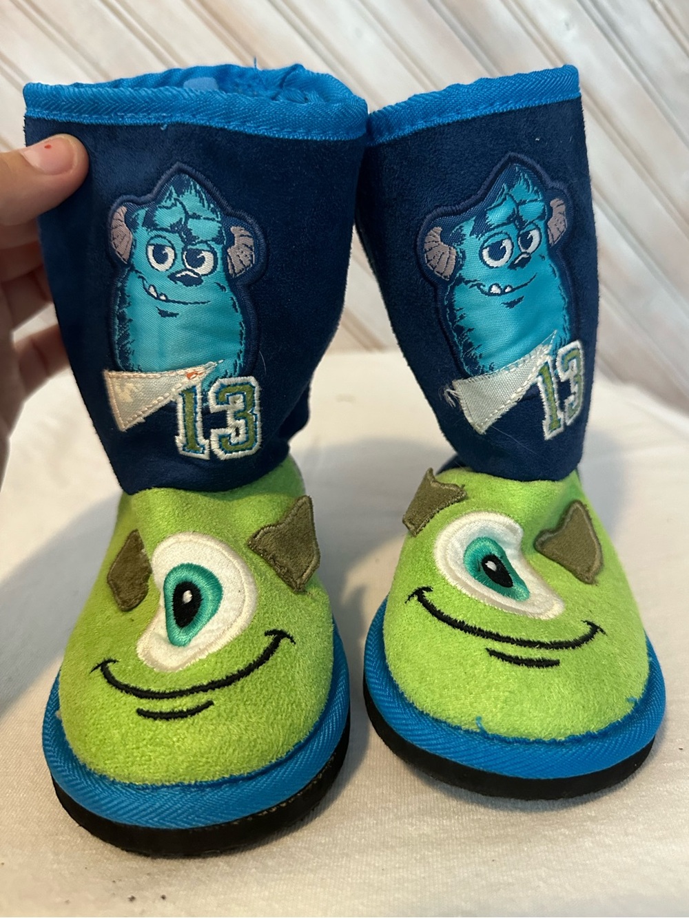 Disney Monsters, Inc. Green & Blue Mike Wazowski & Sully Kids Ugg Style Slippers